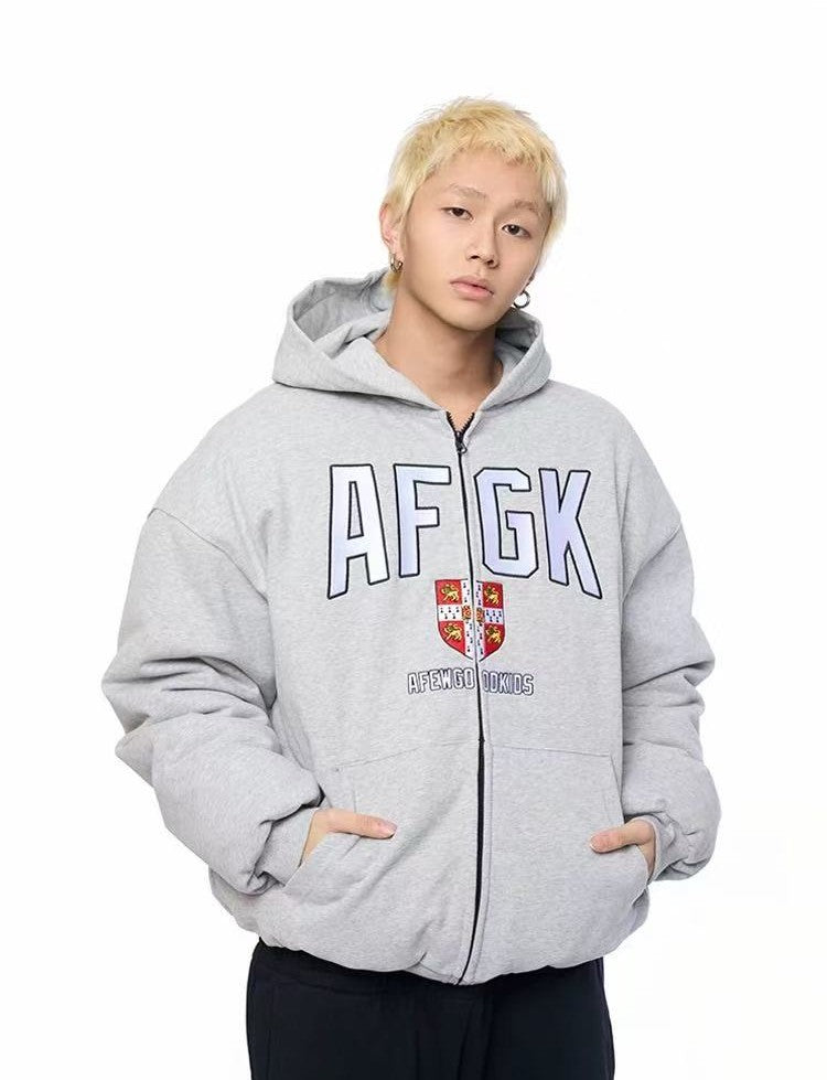 AFGK Badge Embroidered Down Hoodie Jacket