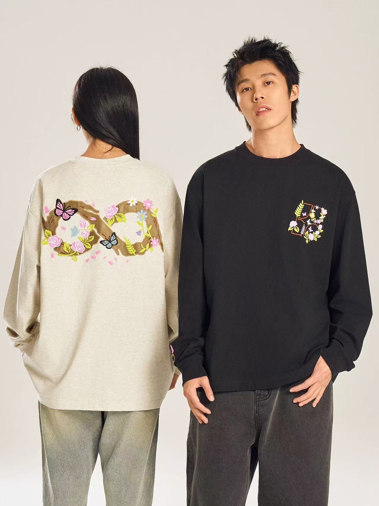 BIPOLAR Embroidered Flower Long-sleeved Sweatshirt