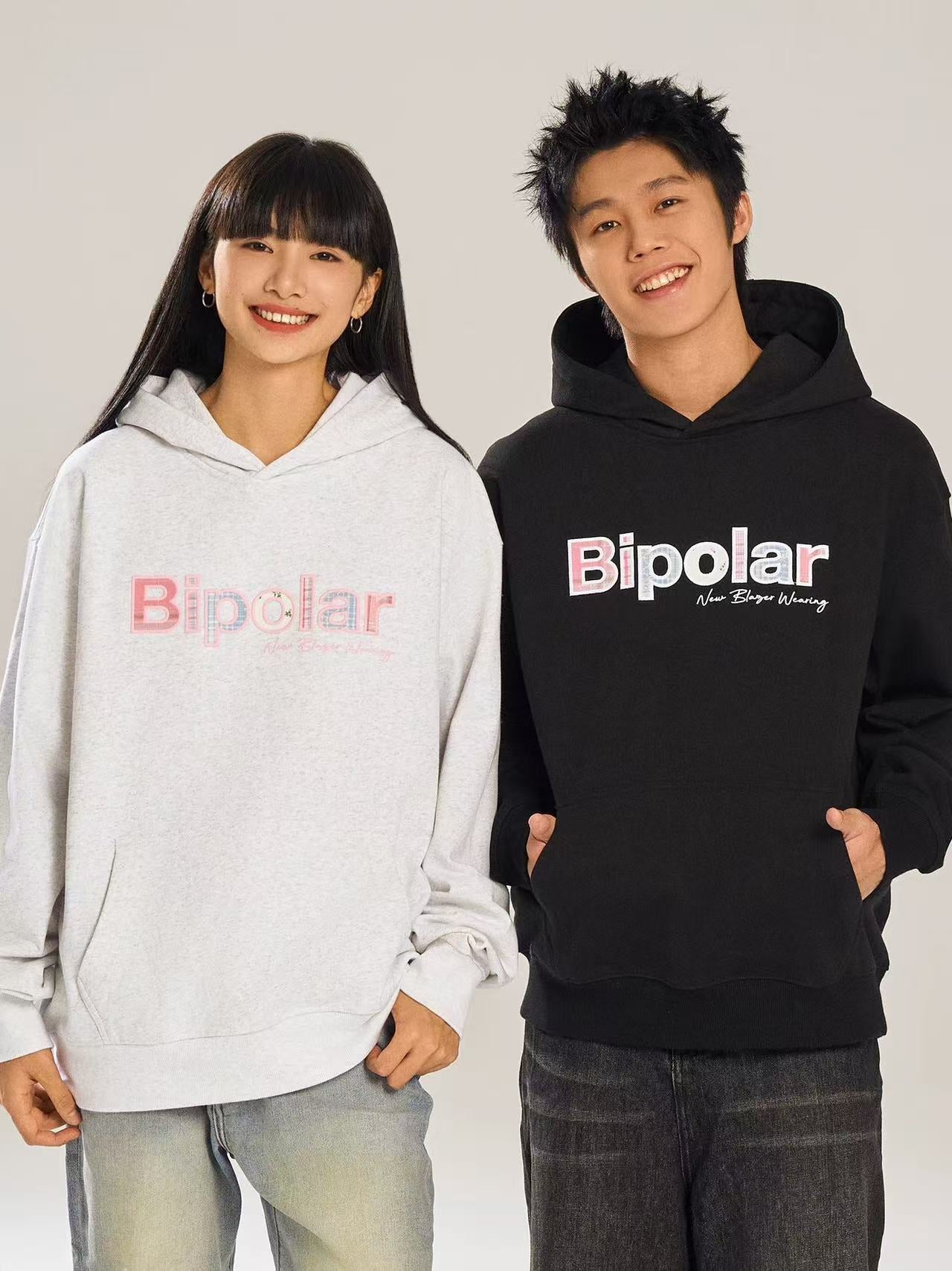 BIPOLAR Colorful Plaid Patch Logo Hoodie