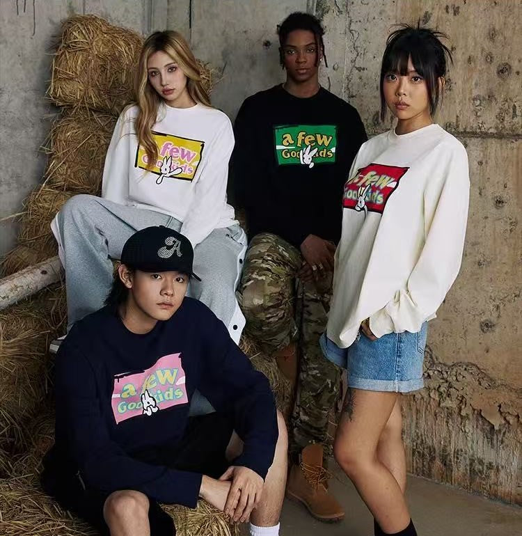 AFGK Rabbit Graffiti Print Long Sleeve T-Shirt