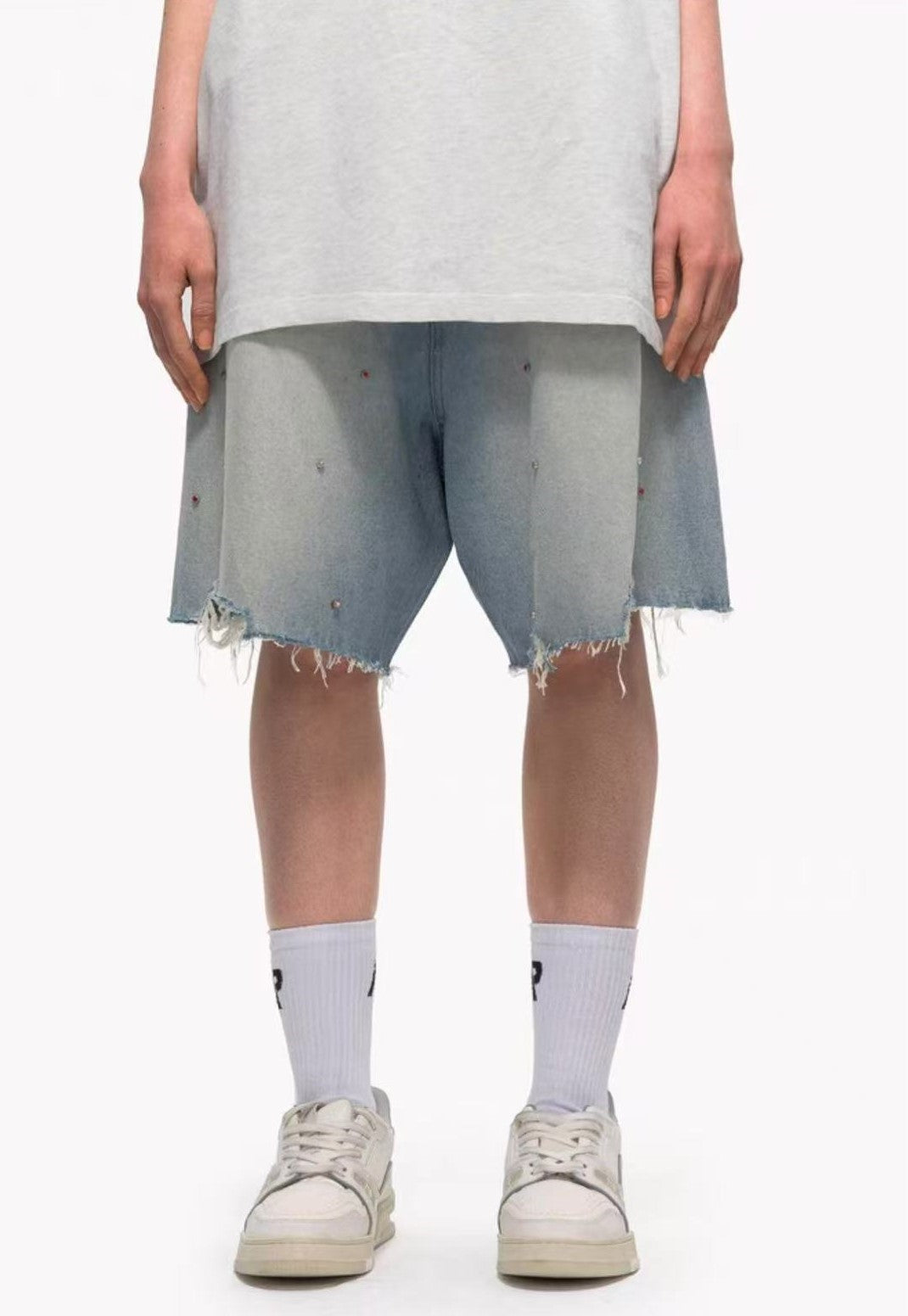 FDR Studded Frayed Denim Shorts