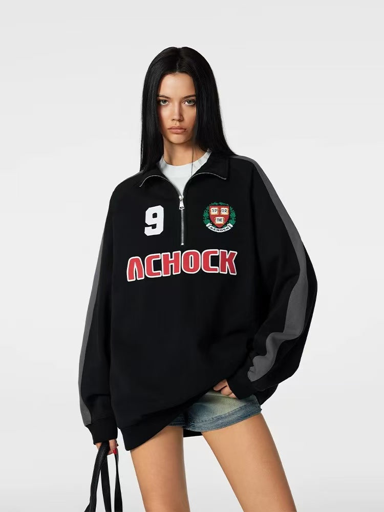 ACHOCK Logo Printed Half Zipper Sweater
