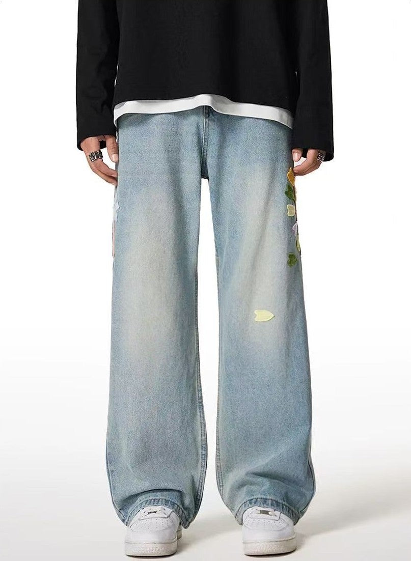 ACHOCK Floral Embroidered Heavy Duty Jeans