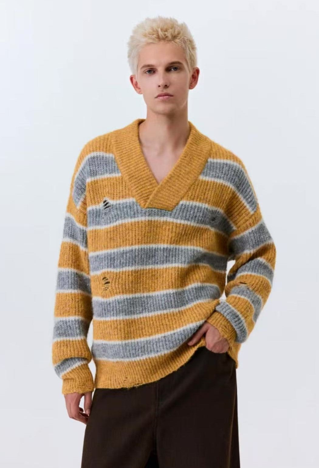 ATRY Retro Striped V-neck Sweater