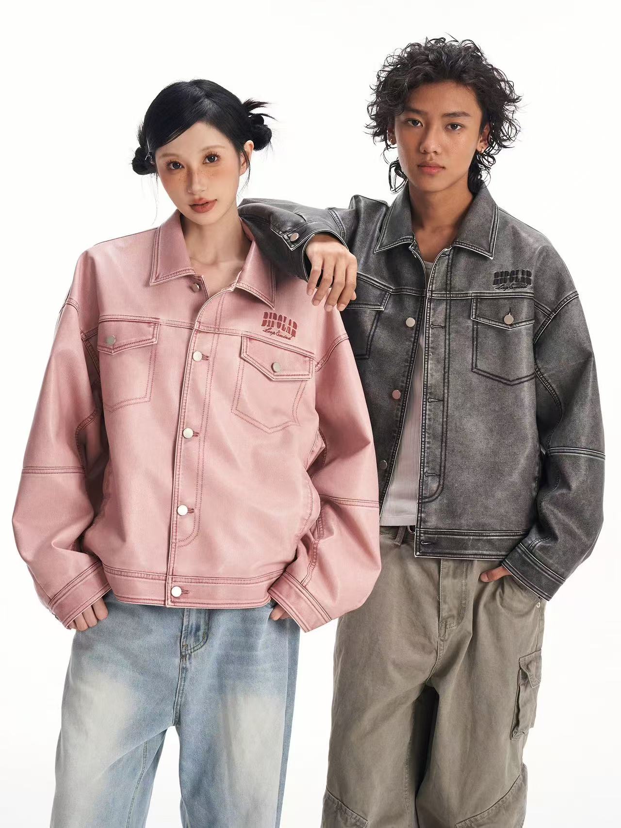 BIPOLAR Hyphenation Polished PU Leather Jacket