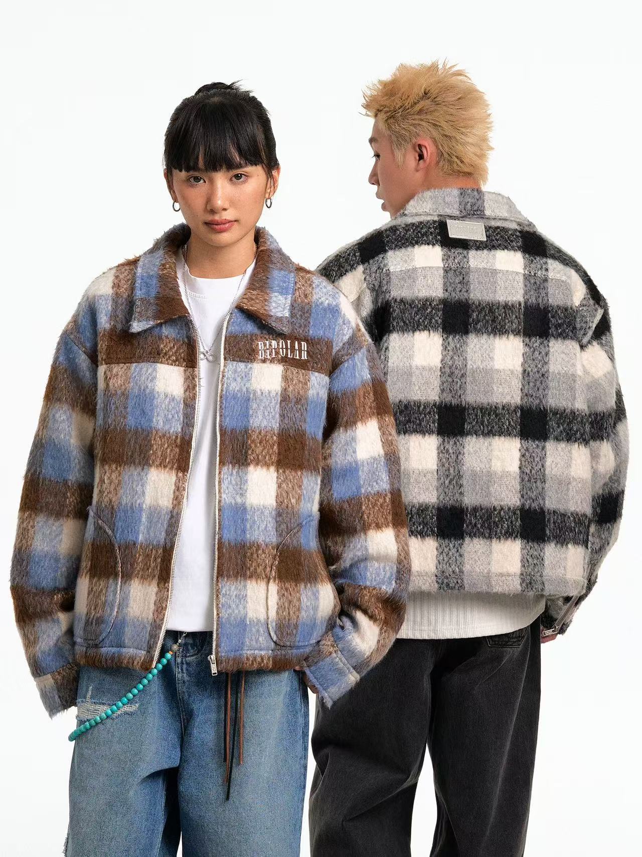 BIPOLAR Plush Plaid Color Block Jacket