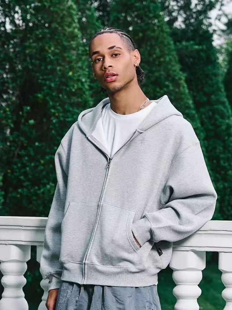 REMEDY Octagram Star Logo Print Hooded Zipper Sweatshirt