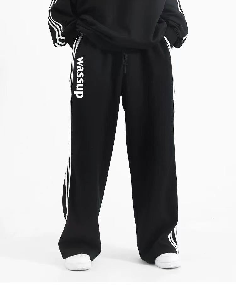 WASSUP Color Matching Wide Leg Track Pants