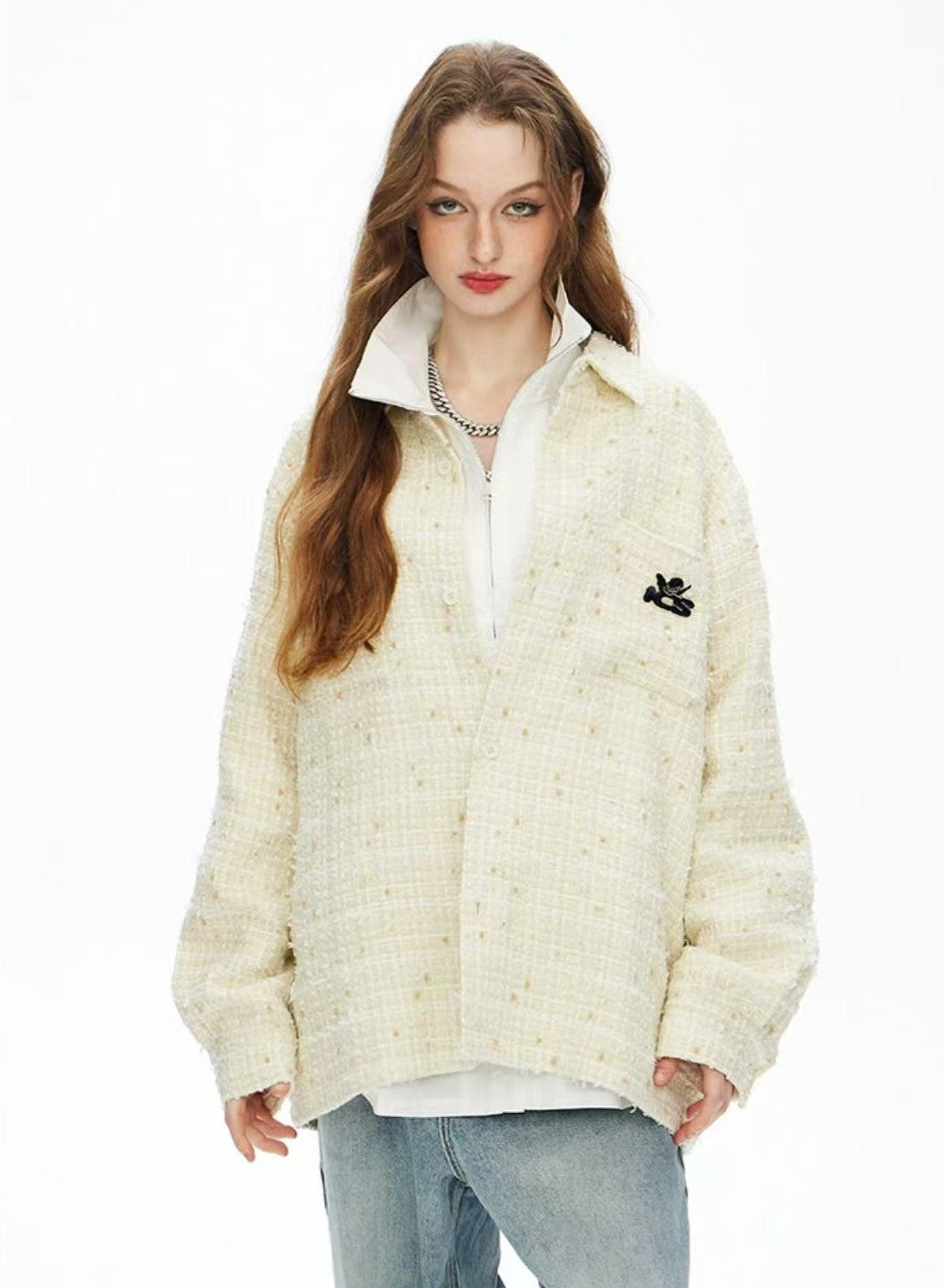 ICONSLAB Tweed Woven Long-sleeve Shirt Jacket