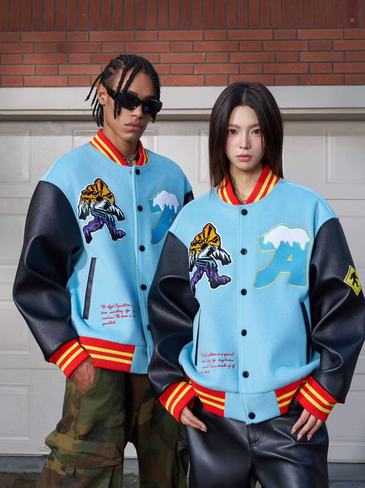 AFGK Snowy Terry Embroidered Contrasting Color Baseball Jacket