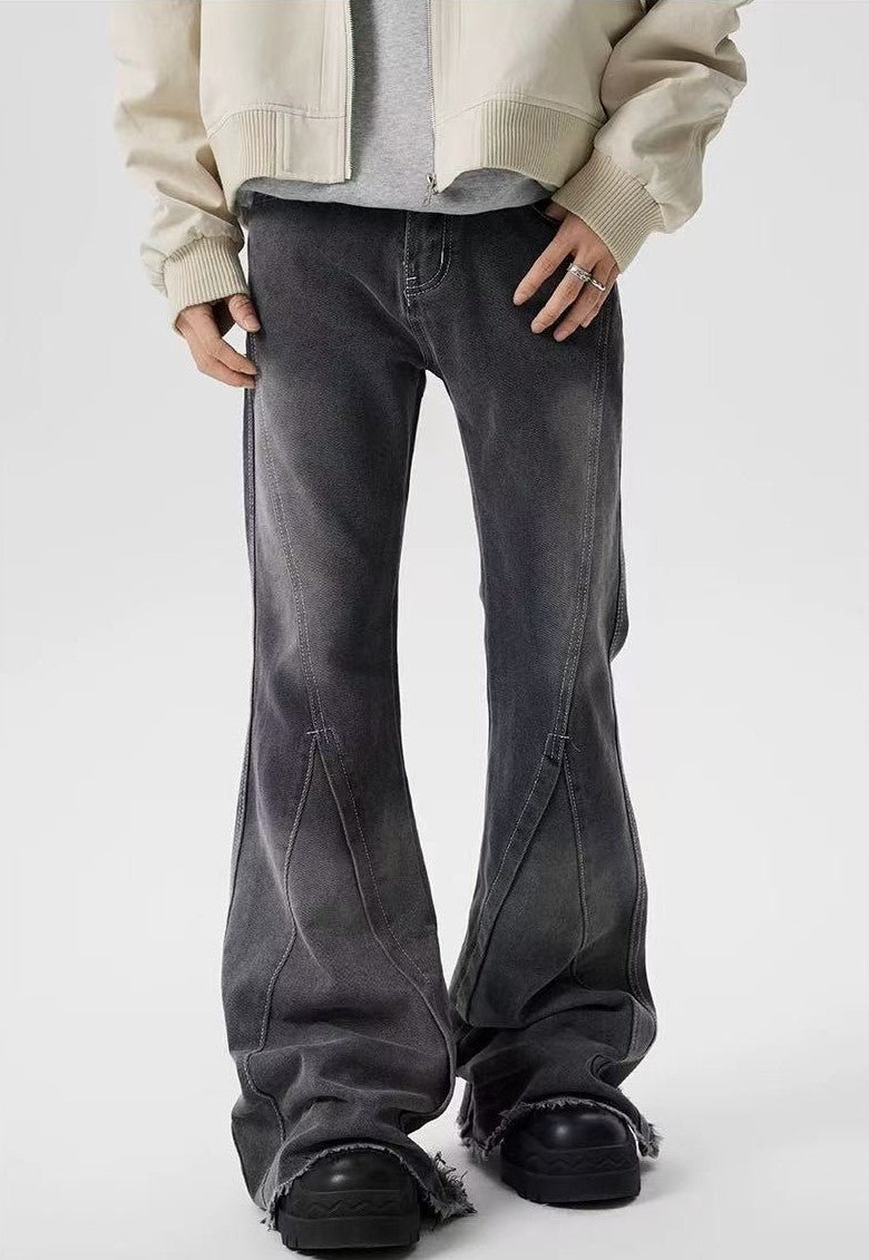 ACHOCK Washed Black Raw Edge Bootcut Jeans