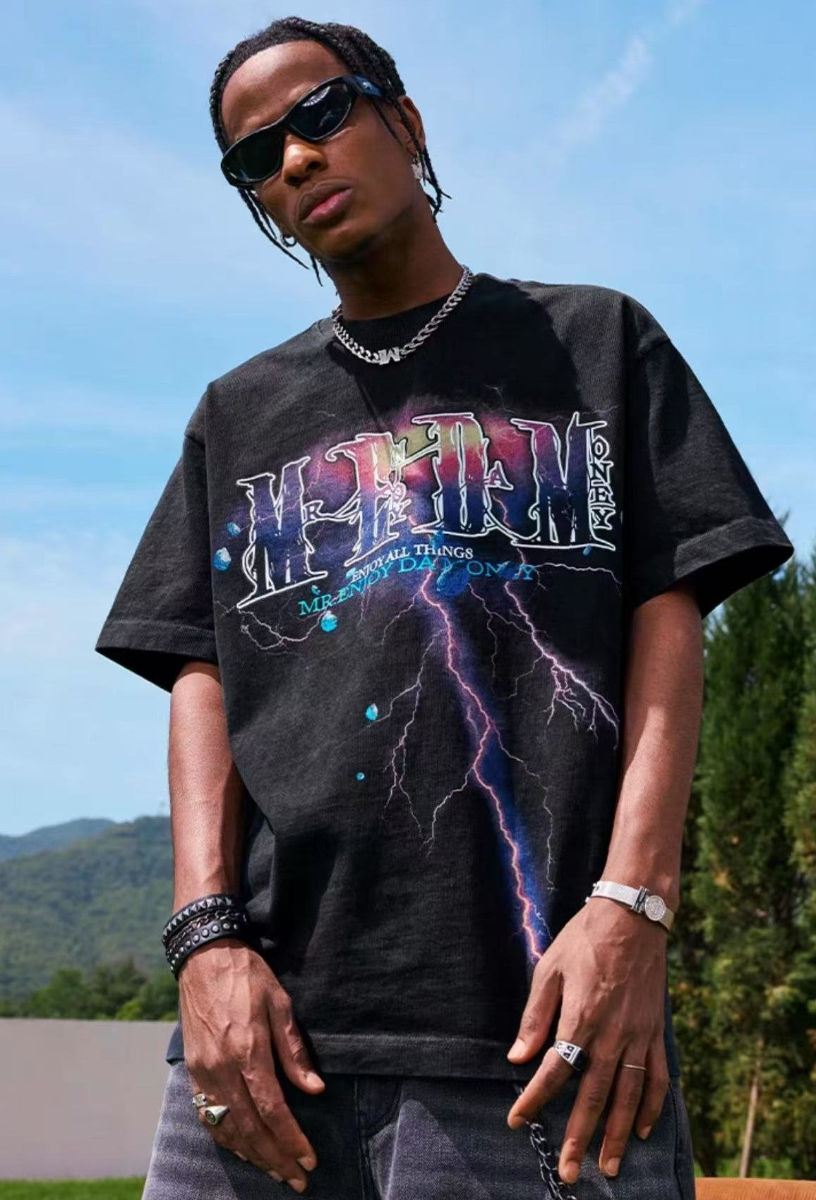 MEDM Washed Lightning Thermoset Oil Short Sleeve T-Shirt