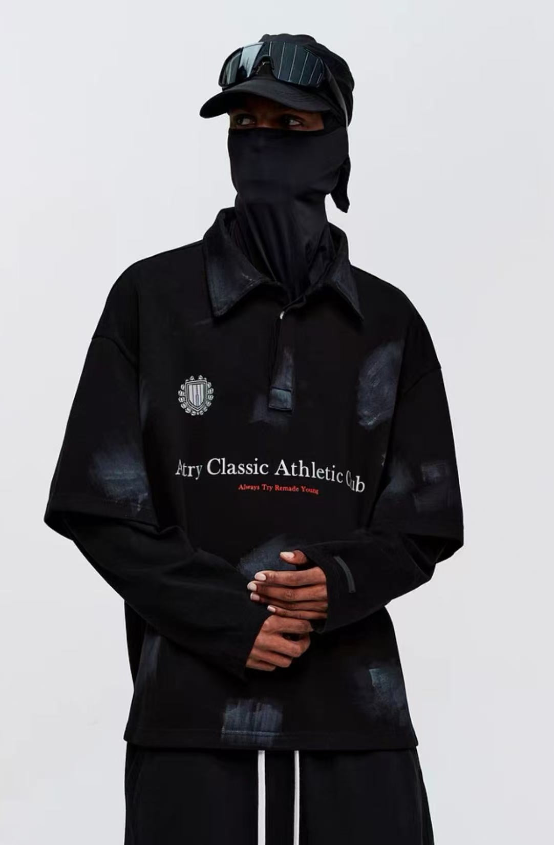 ATRY Letter Slogan Series Dirty Painted Fake Two-pieces T-shirt