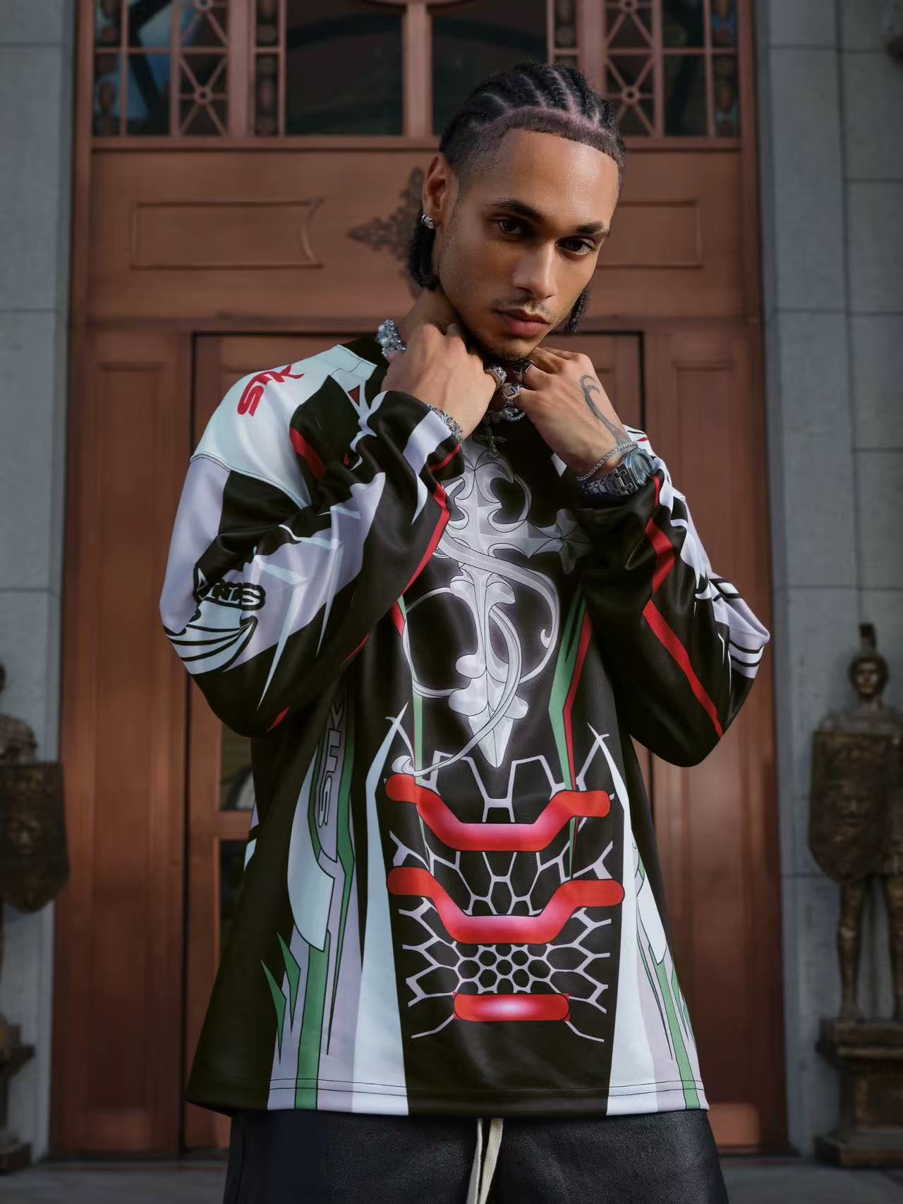 STK High-Density White Ink Direct Print Motorcycle Long-Sleeve T-Shirt