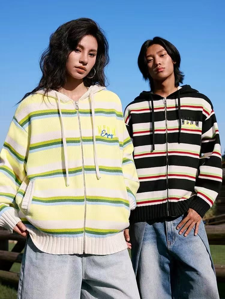 MEDM Color Striped Hooded Sweater