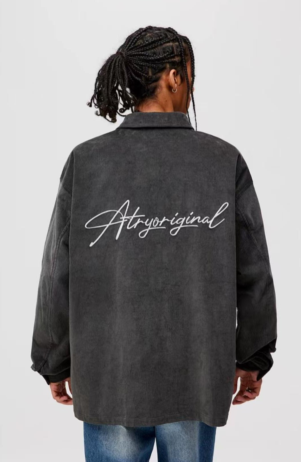 ATRY Corduroy Floral Embroidered LOGO Long-sleeved Shirt