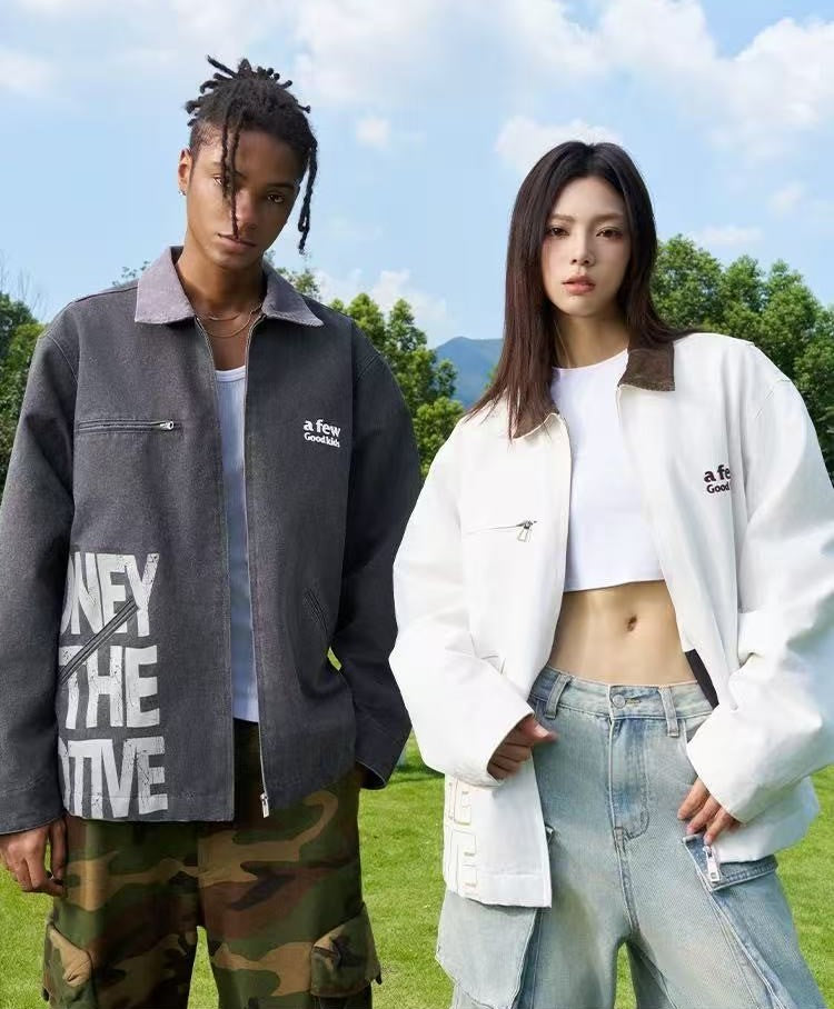 AFGK Vintage Quilted Cotton Washed Distressed Detroit Jacket