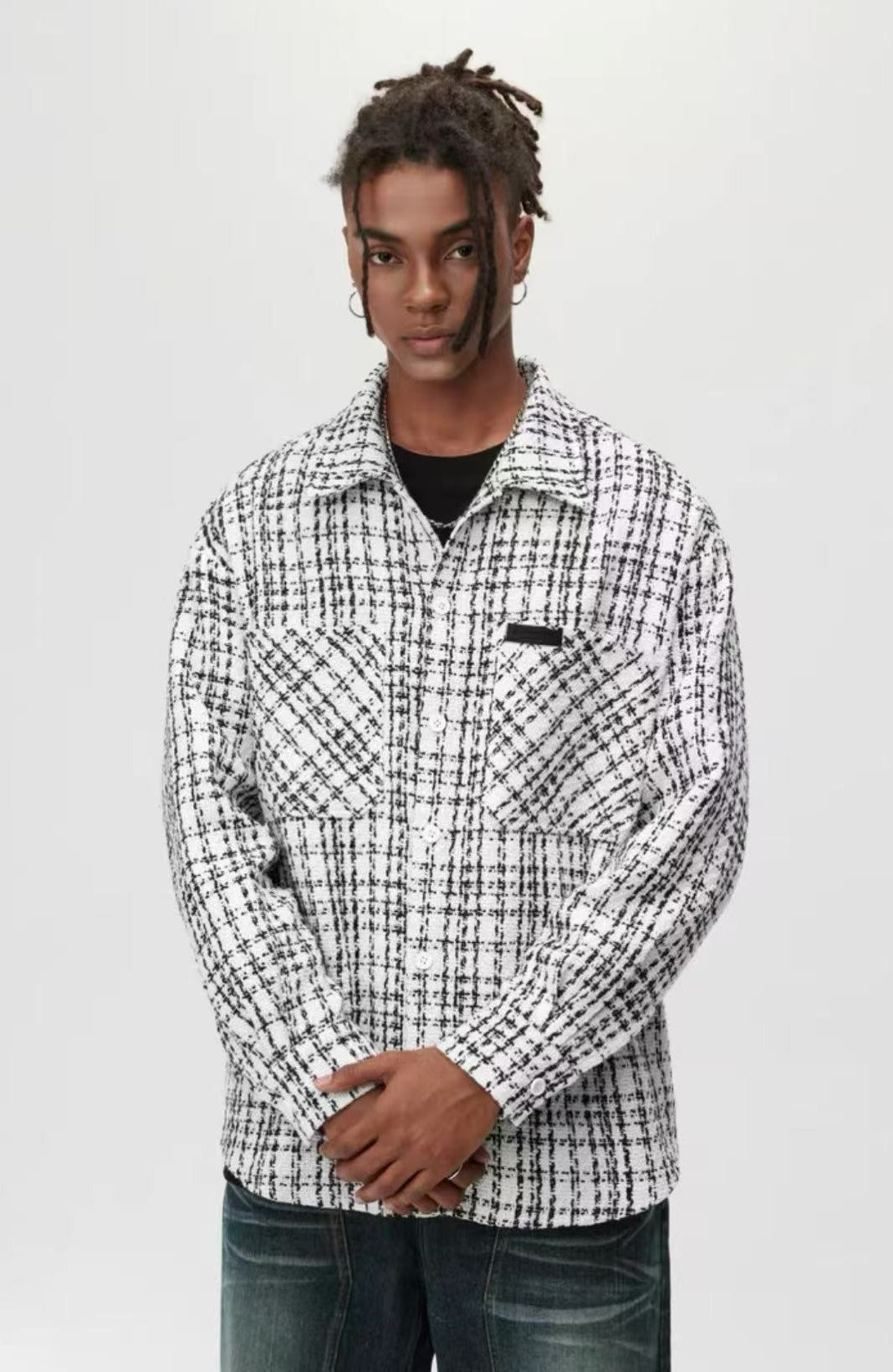 ATRY Checked Leather Logo Long Sleeve Shirt