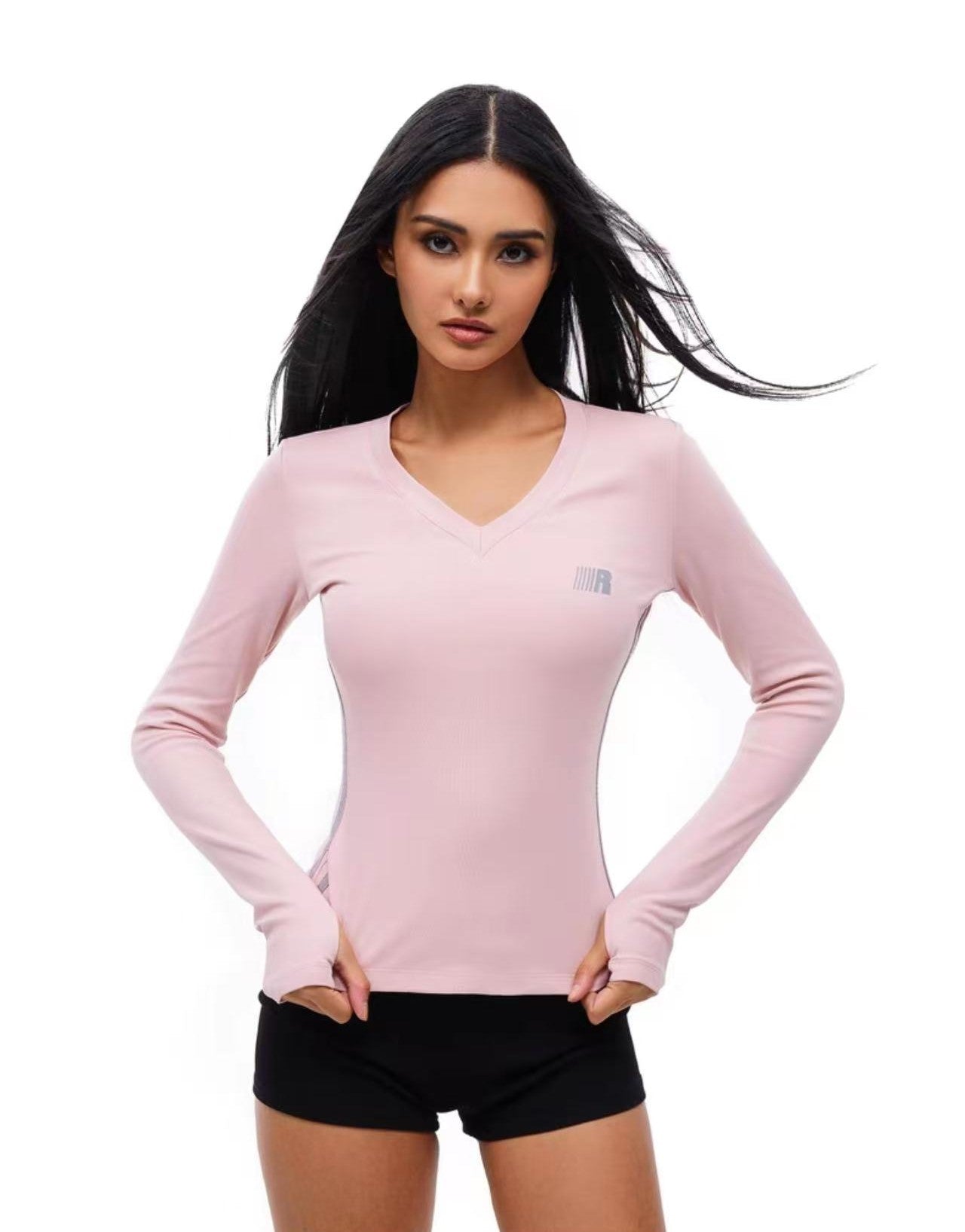 FDR Slim Fit V-neck Sports Long-sleeved Tee (For Women)