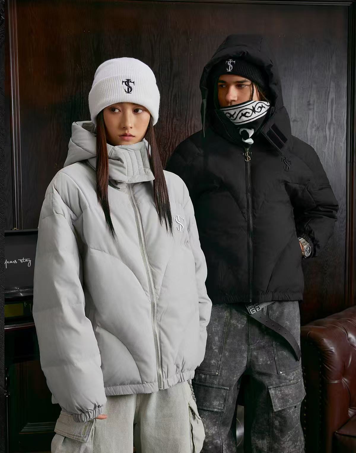 STK Vintage Quilted Embroidered Hooded Down Jacket