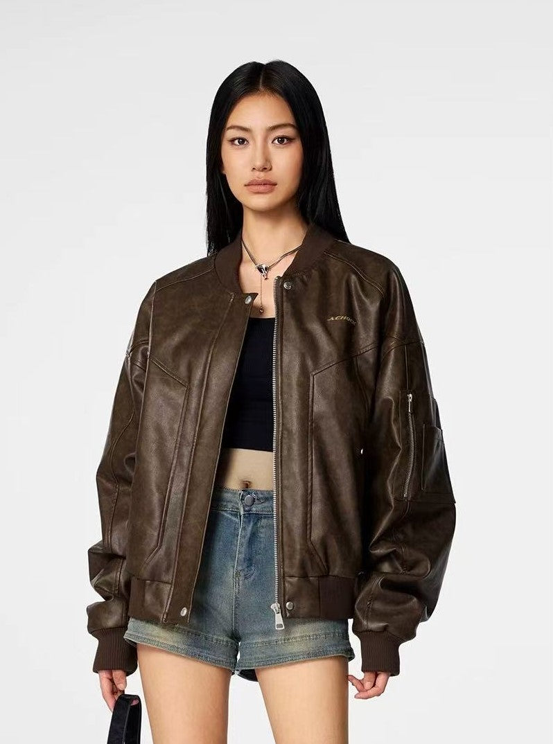 ACHOCK Retro Nostalgic Motorcycle Quilted Leather Jacket