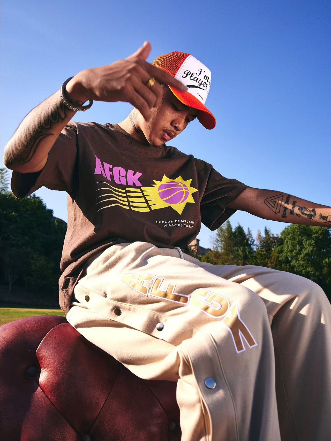 AFGK Basic Letter Casual Buttoned Pants