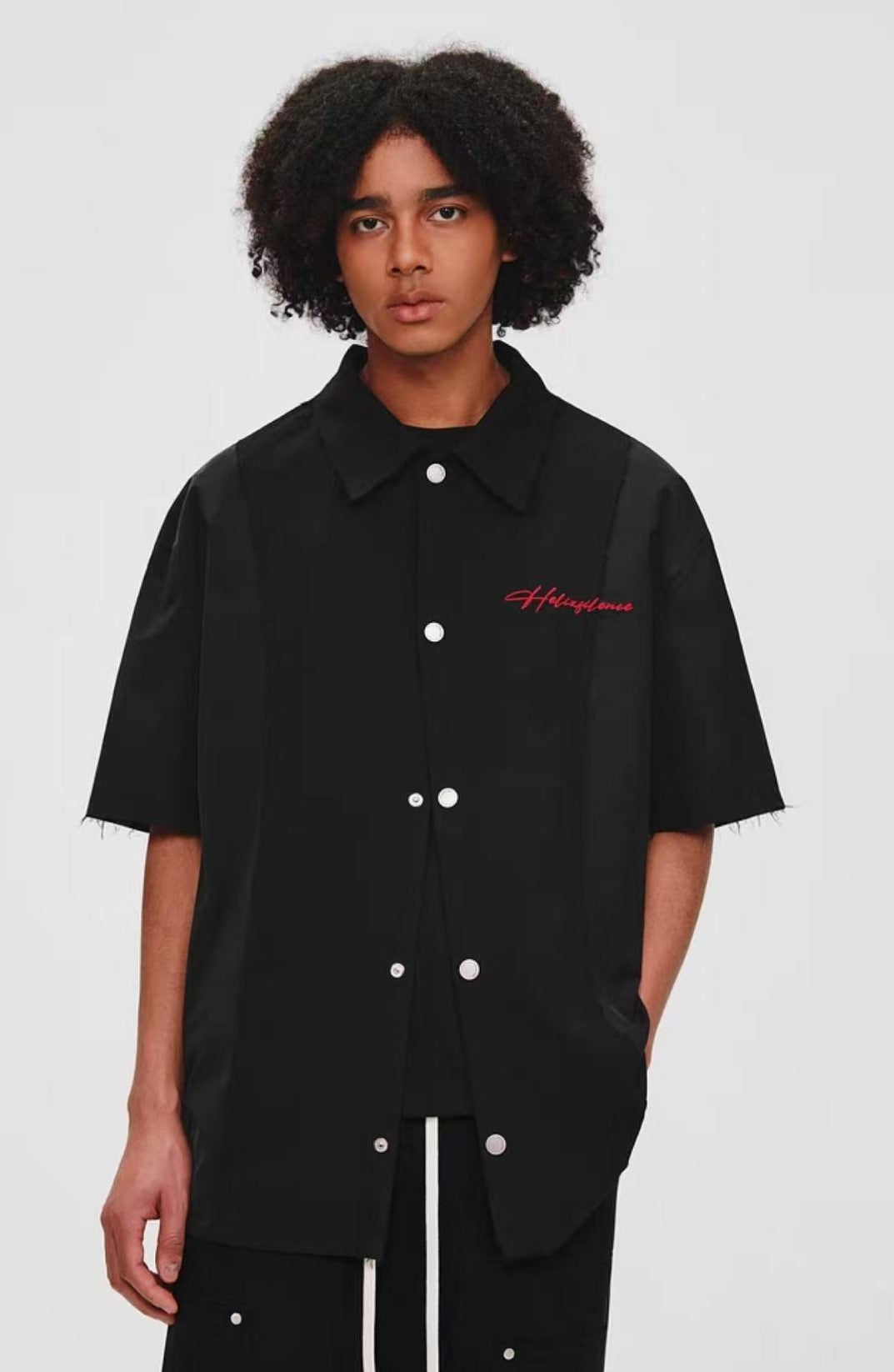 ATRY Frayed Texture Short-sleeved Casual Splicing POLO