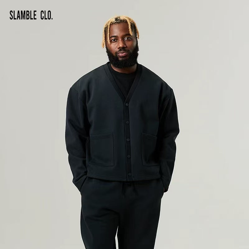 SLAMBLE Knitted Casual Solid Color V-neck Jacket