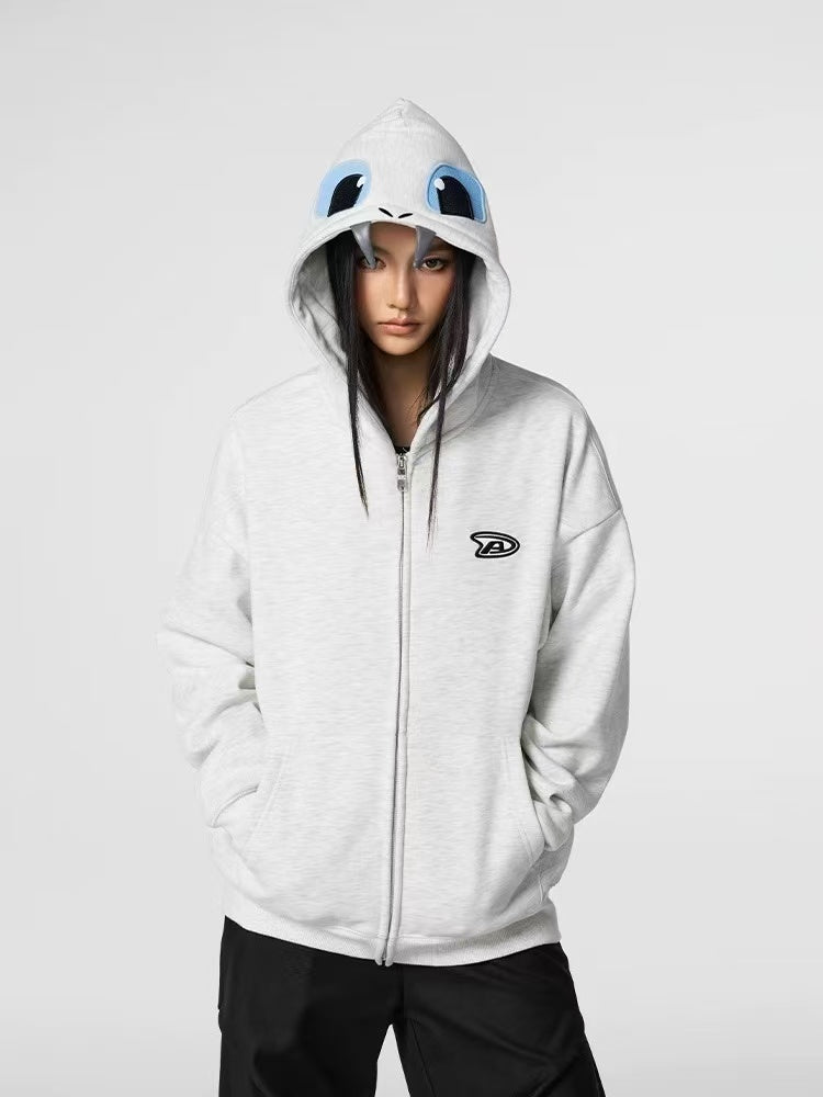 ACHOCK Little Devil Embroidered Velvet Zipper Hoodie