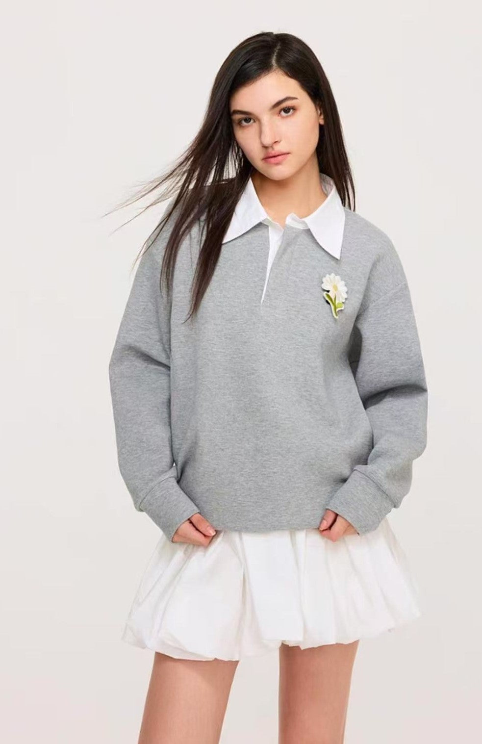 ATRY Long Sleeve Floral Two- pieces Polo Shirt (For Women)