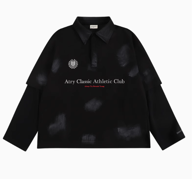 ATRY Letter Slogan Series Dirty Painted Fake Two-pieces T-shirt