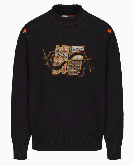 BIPOLAR×NSTNEW Logo Design Black Crew Neck Sweater