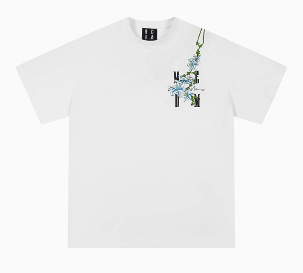 MEDM Vine and Flower Embroidered Short-sleeved T-shirt