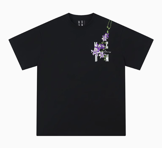 MEDM Vine and Flower Embroidered Short-sleeved T-shirt