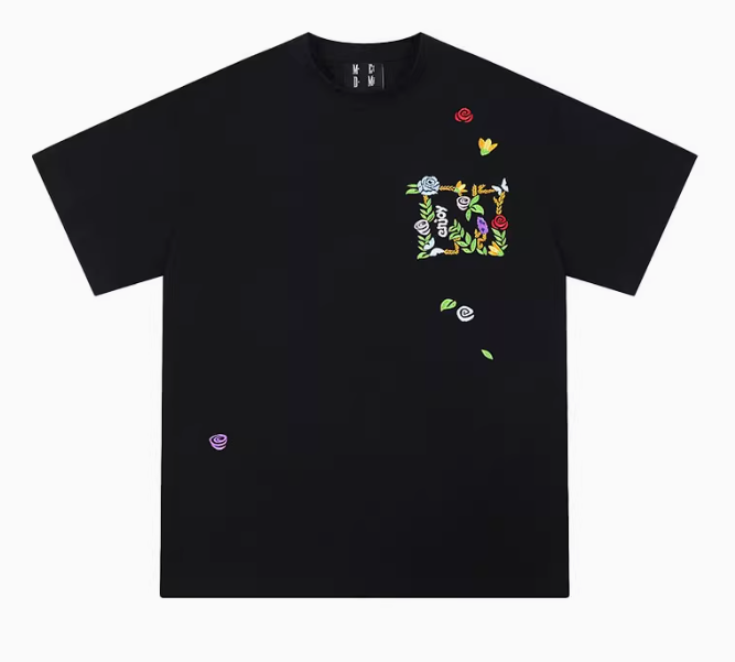 MEDM Embroidered Floral Short-sleeved T-shirt