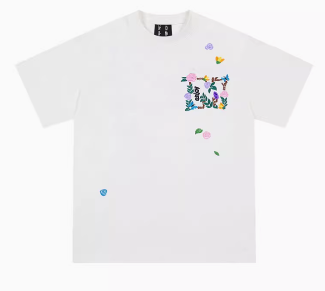 MEDM Embroidered Floral Short-sleeved T-shirt