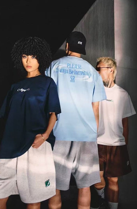 REMEDY Water Ripple Letter Print Short-sleeved T-shirt