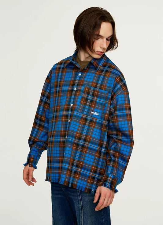 ICONSLAB Plaid Hem Long Sleeve T-shirt