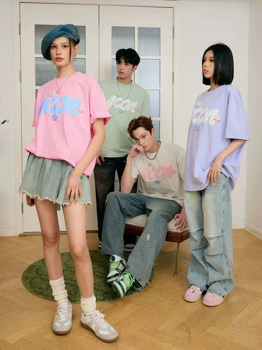 ICONSLAB 3-D Woolen Flower Logo T-shirt