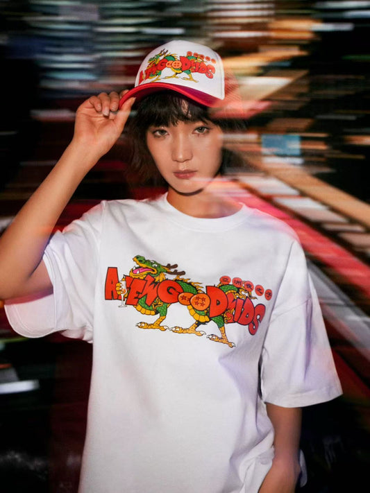 AFGK Cartoon Dragon Printed Short-sleeve T-shirt