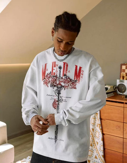 MEDM Rose and Sword Washed Long-sleeved T-shirt