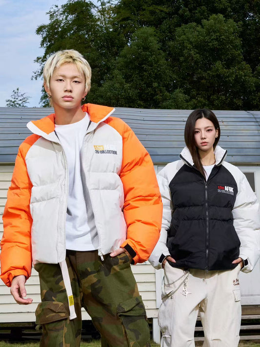 AFGK Raglan Sleeve Color Block Stand Collar Down Jacket