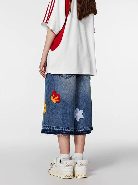 ACHOCK Petal Embroidered Denim Shorts