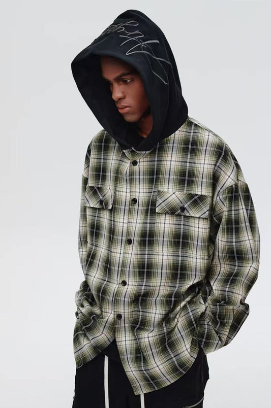 ATRY LOGO Hooded Plaid Shirt