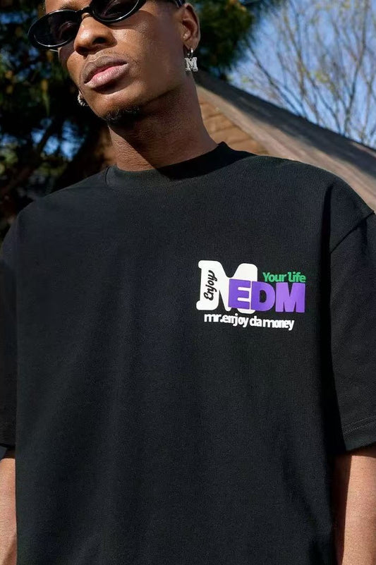 MEDM Retro Graffiti Letters Print Logo Short-sleeve T-Shirt