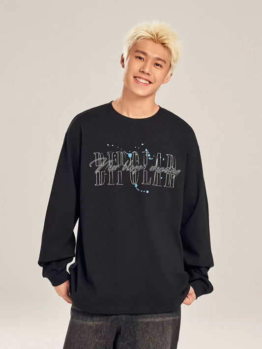 BIPOLAR Ink Print Loose Couple Long-sleeve T-shirt