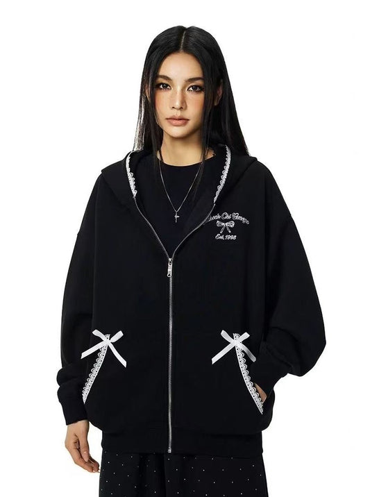 ACHOCK Lace Patchwork Cardigan Sweatshirt