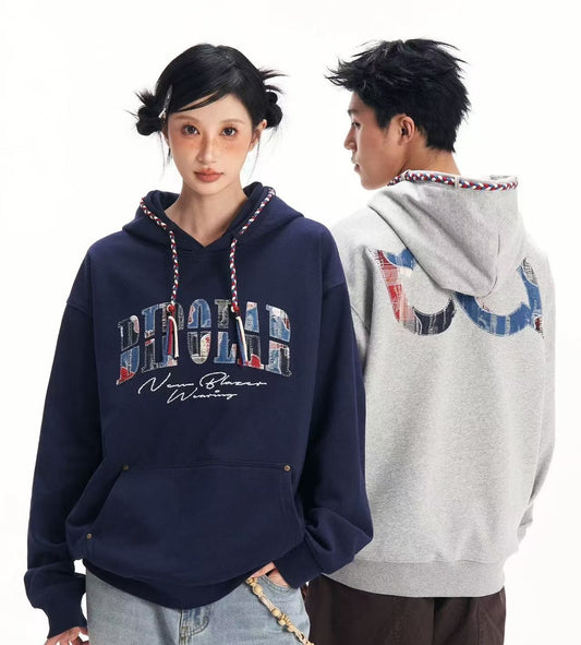 BIPOLAR Denim Patchwork Plaid Hoodie