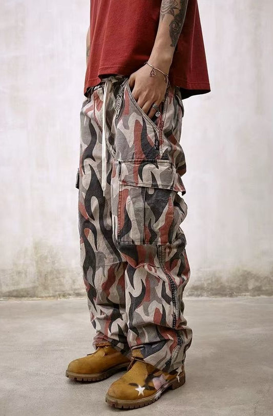 REMEDY Frayed Flame Camouflage Cargo Long Pants