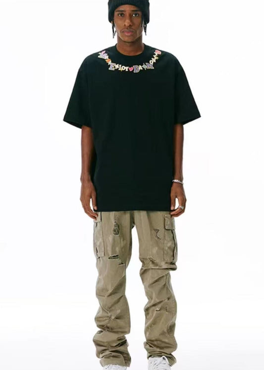 MEDM Necklace Embroidered Short-sleeve T-shirt